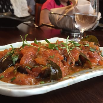 Junoon - Eggplant Khatte Meethe- baby eggplant, tomato ginger sauce, honey, mustard seed - Indian Near Me - New York, New York Junoon - Eggplant Khatte Meethe- baby eggplant, tomato ginger sauce, honey, mustard seed - Indian Near Me - New York, New York