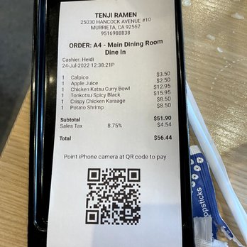 Tenji Ramen - Our total for 2 people - Ramen Near Me - Murrieta, California Tenji Ramen - Our total for 2 people - Ramen Near Me - Murrieta, California