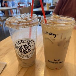 Pumpkin cream chai iced latte and chai iced latte. Pumpkin cream chai iced latte and chai iced latte.