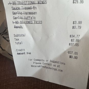 The Shack Wings & Brews - Receipt - Chicken Wings Near Me - El Paso, Texas The Shack Wings & Brews - Receipt - Chicken Wings Near Me - El Paso, Texas