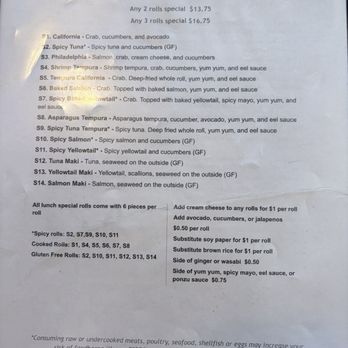 Thai Nigiri - lunch menu - Sushi Bars Near Me - Sandpoint, Idaho