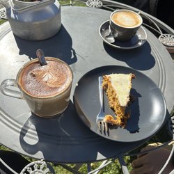 cafe liv - Dirty chai latte, carrot cake and a cappuccino