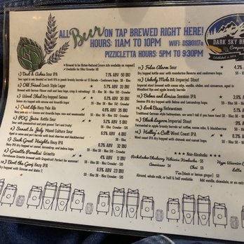 Dark Sky Brewing - Beer menu in early August 2019 - Breweries Near Me - Flagstaff, Arizona