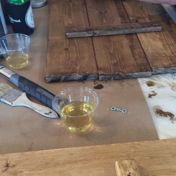 Board & Brush - Complimentary wine and soda bar...staining complete. - Paint & Sip Near Me - Carmel, Indiana