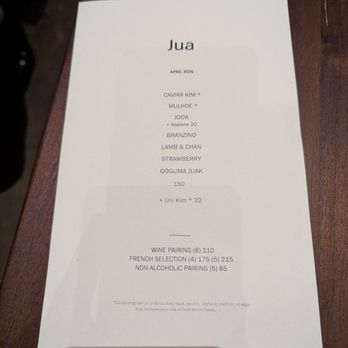 JUA - April 2026 Menu - Korean Near Me - New York, New York JUA - April 2026 Menu - Korean Near Me - New York, New York