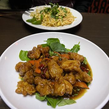 Pl8 - General Tao's in the front and Pad Thai in the back of the photo. - Asian Fusion Near Me - Barrington, Illinois