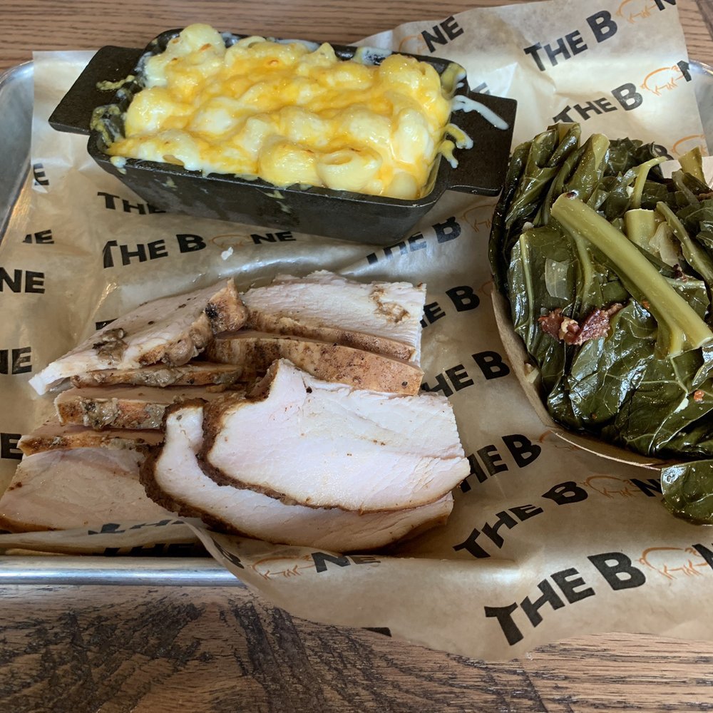 The Bone - Smoked turkey platter with greens and Mac - Barbeque Near Me - Gainesville, Virginia