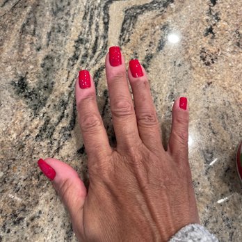Apple Nails - My natural nails with Christmas red (brought my own color). Just an ole' fashion manicure. - Nail Salons Near Me - Cypress, California
