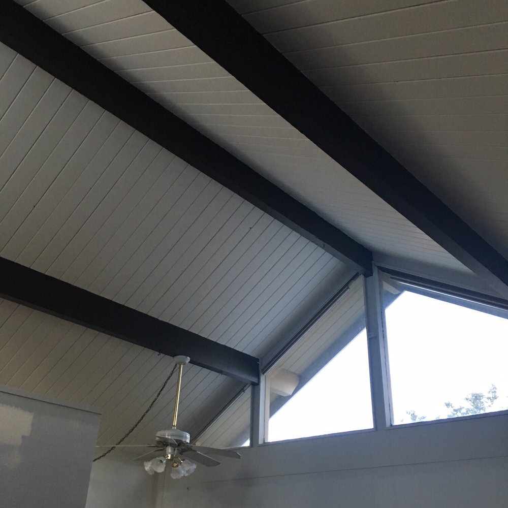MP Painting - Painted the wood vaulted ceiling white and beams brown. *dont mind the unfinished wall, I'm painting those myself - Painters Near Me MP Painting - Painted the wood vaulted ceiling white and beams brown. *dont mind the unfinished wall, I'm painting those myself - Painters Near Me