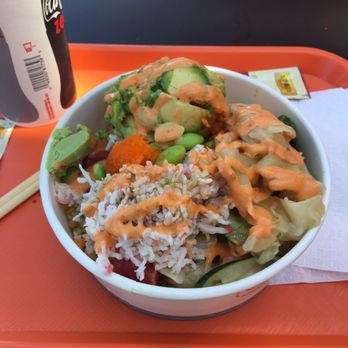 Bay Poke - My typical bowl.. brown rice.. tuna, salmon, shrimp.. crab, etc. - Hawaiian Near Me - Irvine, California
