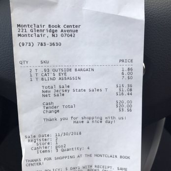Montclair Book Center - My receipt - Bookstores Near Me - Montclair, New Jersey Montclair Book Center - My receipt - Bookstores Near Me - Montclair, New Jersey