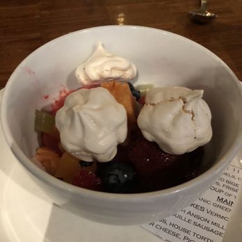 Grace's Table - Triple berry sorbet in a fruit soup with meringue - New American Near Me - Napa, California