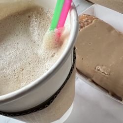 The Love Birds Coffee Shop - Salted caramel latte and maple bar - slightly damaged from the walk back to the RV. Both were excellent!