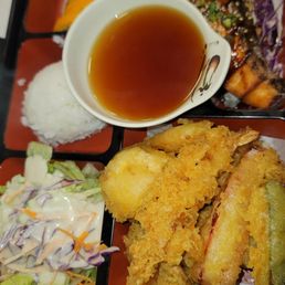 Lunch bento..2 item- mix tempura and salmon Lunch bento..2 item- mix tempura and salmon