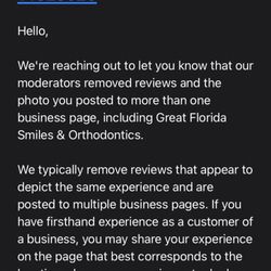 Great Florida Smiles - Yelp removal of 1 st review