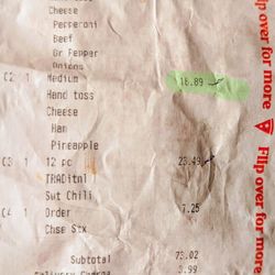 Pizza Hut - Copy of the receipt showing the overcharge