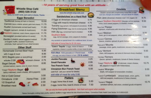 Menu photo 8 Whistle Stop Cafe Deep River, CT