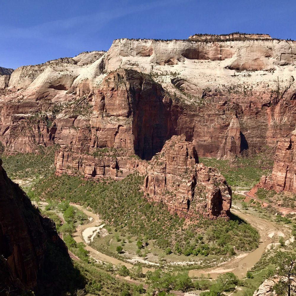 Observation Point - View of the angles landing and horseshoe shake river, somewhere mid way of the trail - Hiking Near Me - Springdale, Utah Observation Point - View of the angles landing and horseshoe shake river, somewhere mid way of the trail - Hiking Near Me - Springdale, Utah