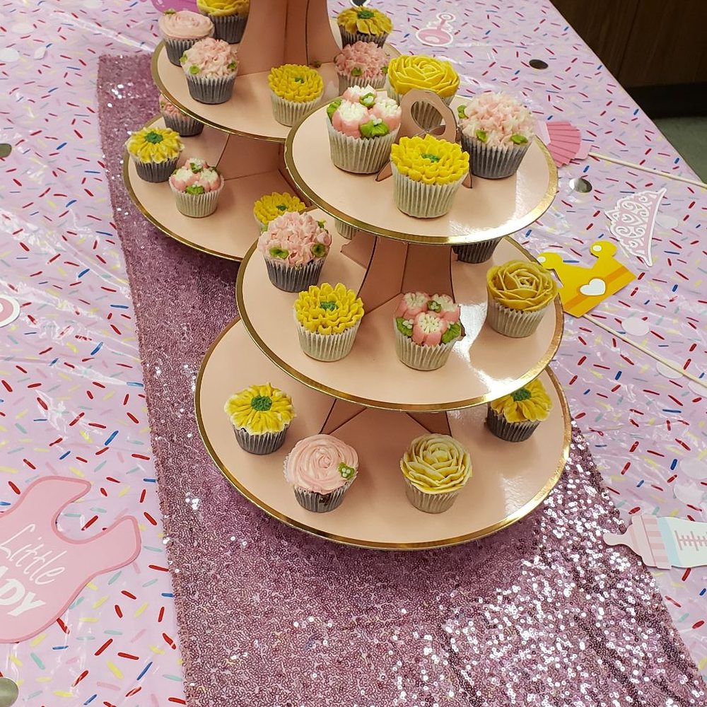 Calabasas Cupcake Bouquets - the beginning of setting up baby shower table at work - Cupcakes Near Me