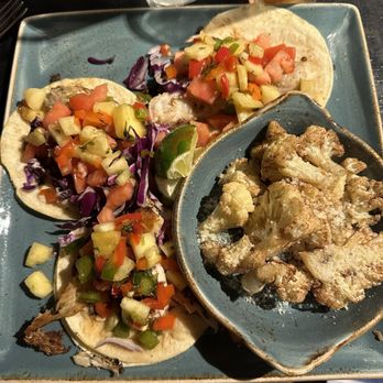 The Office Tavern Grill - Mahi Mahi tacos special (added tomato) and side of truffle cauliflower - Bars Near Me - Morristown, New Jersey