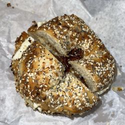 Deke's Bagels - Everything bagel with bacon, egg and cheese