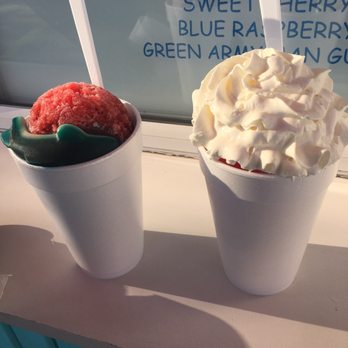 Penguin's SnoBalls - Shark bite & Pina colada, cream soda, Maui wowee with whipped cream - Desserts Near Me - Norfolk, Virginia