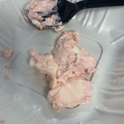 The Bagel Depot - Chunks of plain cream cheese in the "strawberry cream cheese"