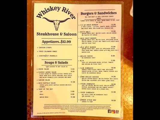 Menu photo 2 Whiskey River Steakhouse & Saloon Parker, AZ Menu photo 2 Whiskey River Steakhouse & Saloon Parker, AZ