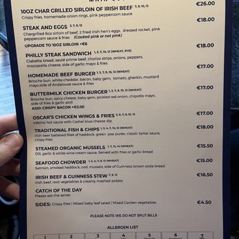 Oscars Cafe Bar - Menu back page - Bars Near Me - Smithfield, D Oscars Cafe Bar - Menu back page - Bars Near Me - Smithfield, D