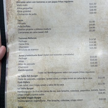 Crab Island Rum Distillery - Food truck La tabla menu - Distilleries Near Me - Vieques, Puerto Rico