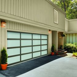 Honest Garage Doors - Beautiful modern industrial look of the Vista frost glass garage door.