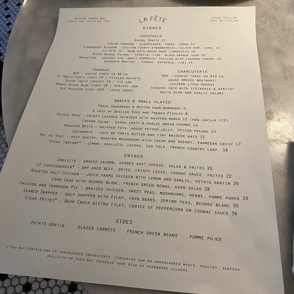 La Fête - Menu - Wine Bars Near Me - Birmingham, Alabama