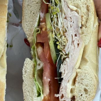 Bagel World Bakery & Deli - Turkey & Cheese with mayo, lettuce, tomatoes, cucumbers, sprouts, salt & pepper on a plain bagel toasted - Bagels Near Me - Peabody, Massachusetts Bagel World Bakery & Deli - Turkey & Cheese with mayo, lettuce, tomatoes, cucumbers, sprouts, salt & pepper on a plain bagel toasted - Bagels Near Me - Peabody, Massachusetts