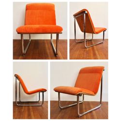 Vessel Vintage Collective - 70s tubular chrome and orange mohair scoop chairs