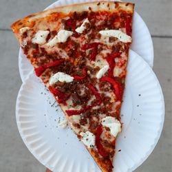 Five Points Pizza - West Nashville - Meat Slice of Da Day - sausage, red pepper, minced garlic, ricotta, shredded mozz, red sauce @tiffhuangry