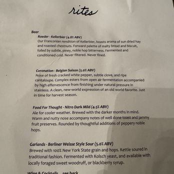 Rites Brewing - Drink menu as of 12/1/2025 - Brewpubs Near Me - Bay Shore, New York