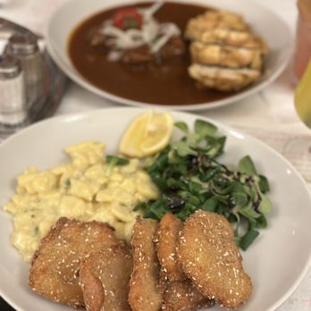 Café Louvre - Fried Turkey Chops, potato salad, and lamb's lettuce with pumpkin oil - Cafes Near Me - Prague, Puerto Rico