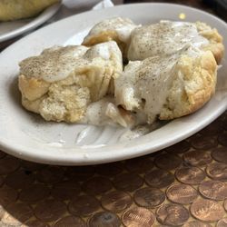 Texas Traditions - Dense biscuits with pasty gravy