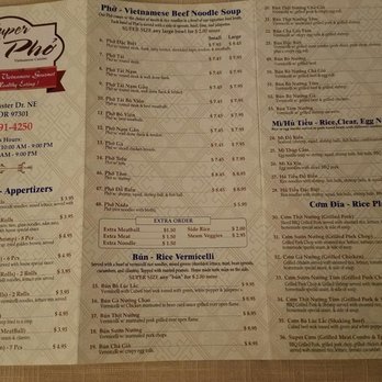 Super Pho - Take out menu page 1 of 2 - Vietnamese Near Me - Salem, Oregon
