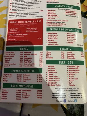Menu photo 7 Mia's Tex-Mex Restaurant Dallas, TX
