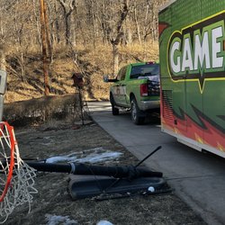 Broken basketball hoop.