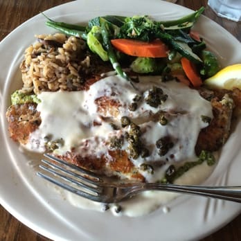 Moss Beach Distillery - Panko crusted petrale. Ok- a little too overdone with sauce and crusting and at $30+ too pricey... - Seafood Near Me - Moss Beach, California