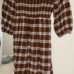 3/4 Sleeve Smocked Flannel Maternity Dress in Brown Plaid by Ingrid and Isabel for just $34!