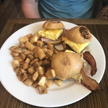 Riptides Sports Grill - Slider Trio: bacon-ham-sausage egg & cheese sliders. So good and the rolls are delicious! - American Near Me - Pensacola Beach, Florida Riptides Sports Grill - Slider Trio: bacon-ham-sausage egg & cheese sliders. So good and the rolls are delicious! - American Near Me - Pensacola Beach, Florida
