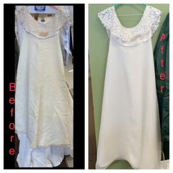Davig's Custom Cleaners - Cleaned and restored to it's original color before 50+ years of storage. #WeddingDressRestoration