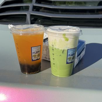 Moon Cha - Banana Ice Cream Matcha & the Peach Refresher with pearls - Coffee & Tea Near Me - Huntington Beach, California Moon Cha - Banana Ice Cream Matcha & the Peach Refresher with pearls - Coffee & Tea Near Me - Huntington Beach, California