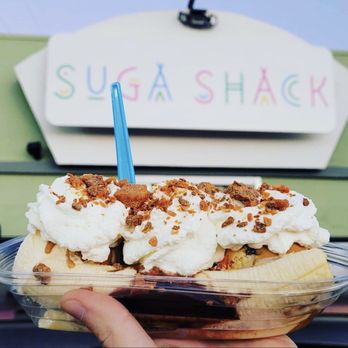 Suga Shack - a banana split in a plastic container - Desserts Near Me - Bakersfield, California