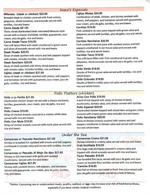 Menu photo 8 Nano's Mexican Restaurant Glendale, OR Menu photo 8 Nano's Mexican Restaurant Glendale, OR