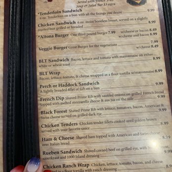 Altona Supper Club - Menu - Seafood Near Me - New Holstein, Wisconsin