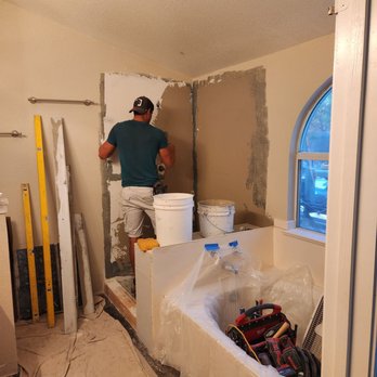 Versa Tile - Cloth protecting the tile floor, he measured everything dozens of times - Tiling Near Me - Folsom, California